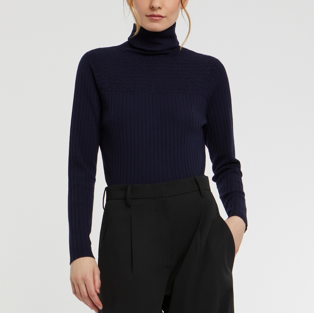 Paule Ka navy ribbed turtleneck sweater
